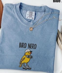 Embroidered Bird Nerd Comfort Colors® T-Shirt, Funny Bird Watcher Shirt, Bird Lover Gift Tee, Twitcher Nature Shirt, Backyard Bird Tee