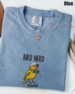 Embroidered Bird Nerd Comfort Colors® T-Shirt, Funny Bird Watcher Shirt, Bird Lover Gift Tee, Twitcher Nature Shirt, Backyard Bird Tee