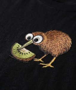 Kiwi Bird Eating Kiwi Embroidered T-Shirt: New Zealand Wildlife Tee