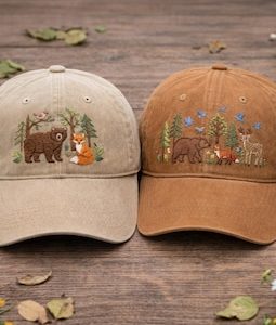 Forest Animal Embroidered Hat, Bear Fox Deer Cap, Woodland Wildlife Baseball Hat, Nature Lover Gift, Handmade Hat