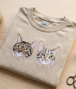 Custom Cat Shirt - Embroidered Cat Portrait from Photo Tshirt - Kitten Mom Personalized Embroidery - Women Birthday Gift for Mama Grandma