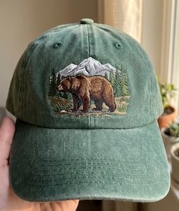 Embroidered Bear Mountain Cotton Twill Cap – Unisex Adjustable Hat