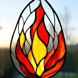 Stained Glass Flame Suncatcher: Fiery Art Glass Decor