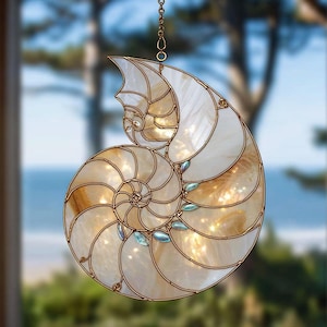 Nautilus Shell ACRYLIC NOT GLASS Suncatcher: Ocean Spiral Window Hanging Decor, Elegant Coastal, Unique Gift for Sea Lovers, Birthday Gift